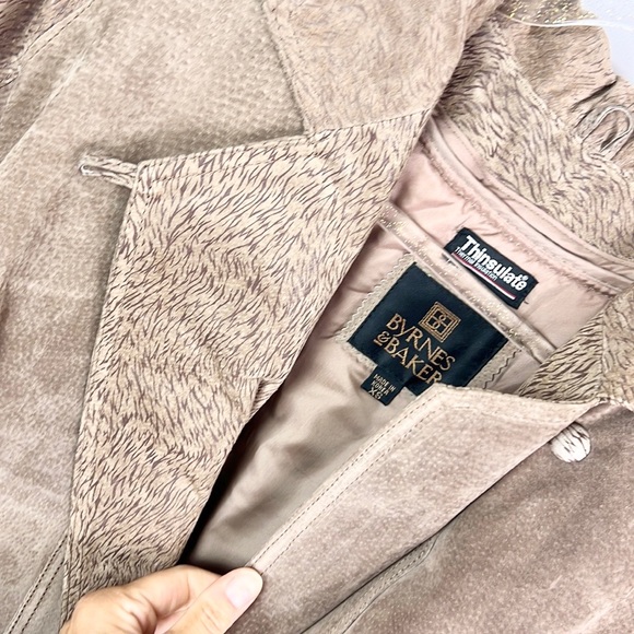 BYRNES & BAKER |✨VINTAGE 80s!!✨Tan Animal Print Suede Tied Leather Jacket Coat - Picture 14 of 16